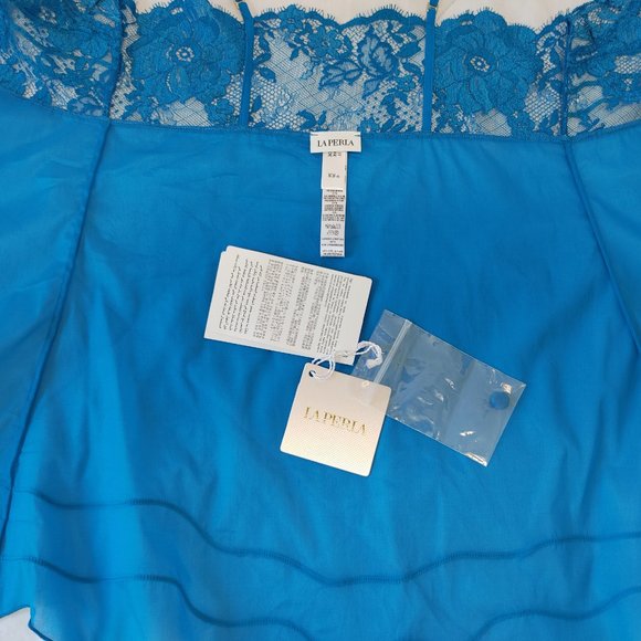 NEW La Perla Desert Rose Blue Organza Pyjama Top & Bottom With Lace & Embroidery - Picture 9 of 16